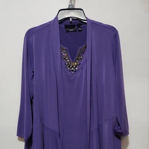 Susan Graver Womens Liquid Knit Cardigan & Embellished Jewel Tank Set Purple 1X